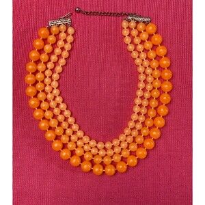 Vintage 60s Orange Necklace 1960s Three Strand Rockabilly Pinup Mod Retro